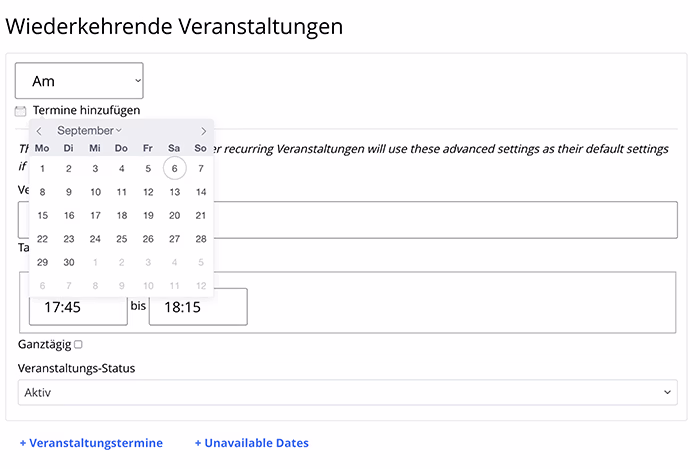 Wiederkehrende Events spezifische Daten