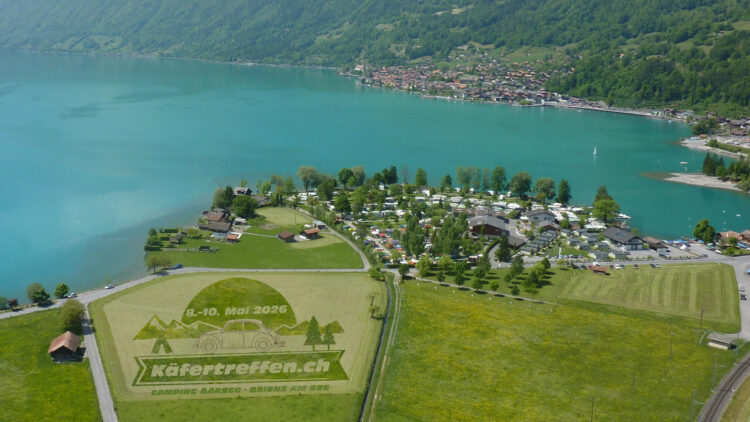 Vogelperspektive auf das Gelände, Camping Aaregg Brienz am See